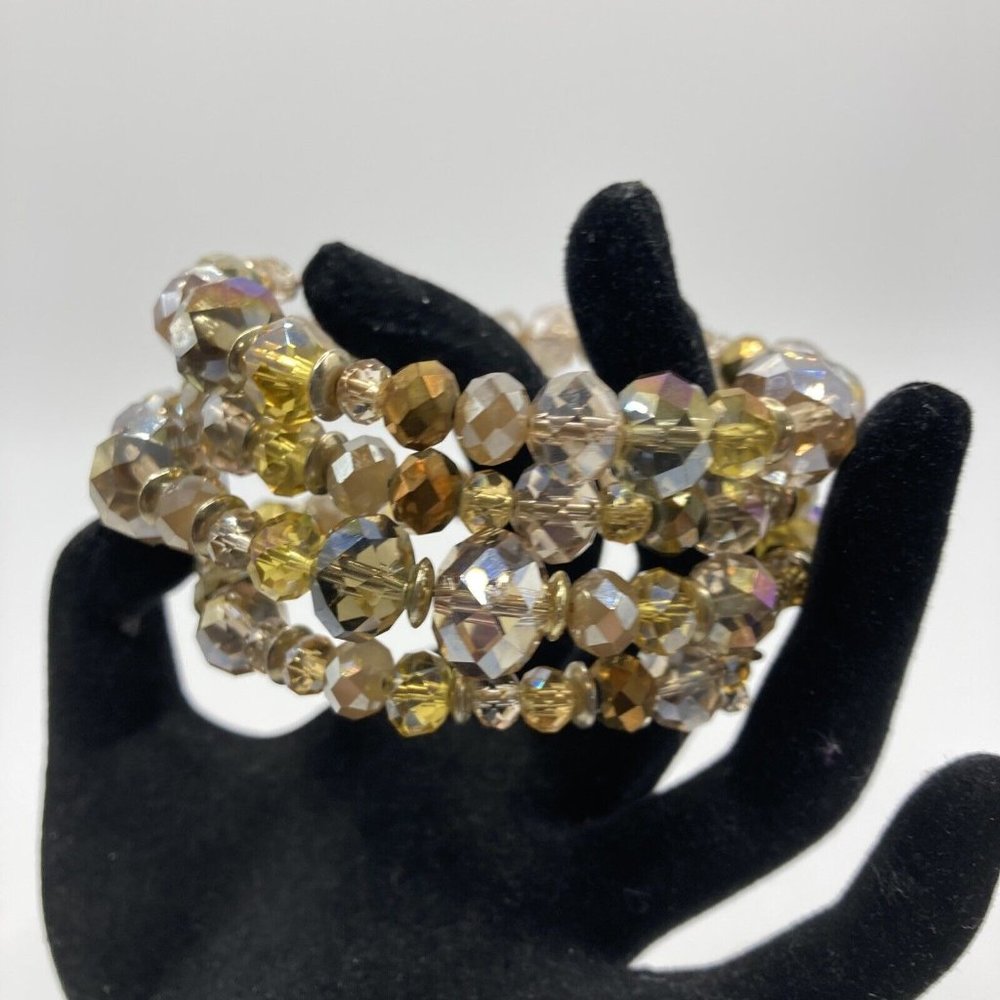 Brown Gold Luster Crystal Beads Memory Wrap bracelet‎ AB